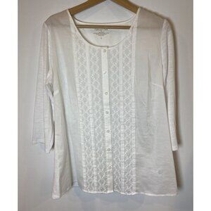 NWT Coldwater Creek Garden Trellis Top Shirt Blouse Cream Embroidery L 14 New
